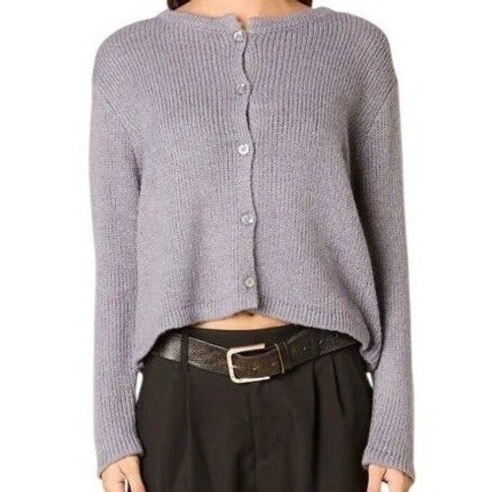 Nia The Brand Ariana Cardigan Sweater S/M Gray Cropped Relaxed Boxy Minimalist